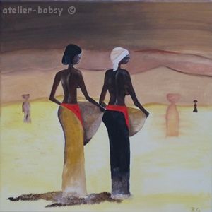 African moments. Afrikanische  Frauen beim Wasser holen in der Wüste.