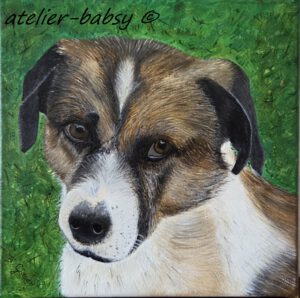 Rico. Mein 2. Hundegemälde - ist eine Auftragsarbeit. Es ist zur Erinnerung an einen treuen Weggefährten. Acryl auf Leinwand. 30x30cm